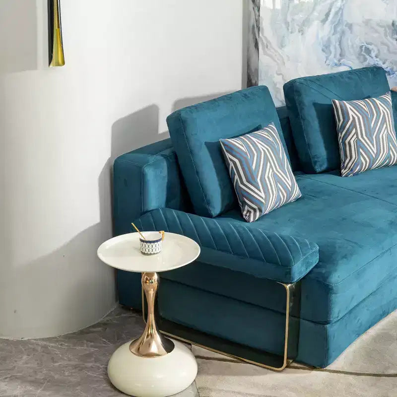 White Small Round Metal Side Table, Gold Finish Cocktail Coffee Table Compact Accent Table for Small Living Space