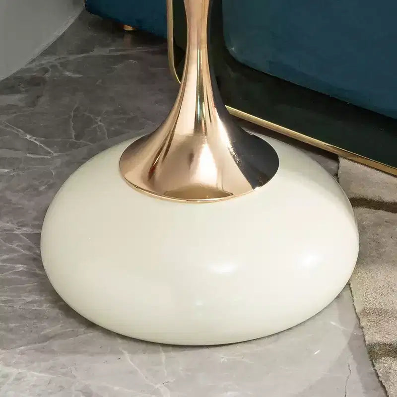 White Small Round Metal Side Table, Gold Finish Cocktail Coffee Table Compact Accent Table for Small Living Space