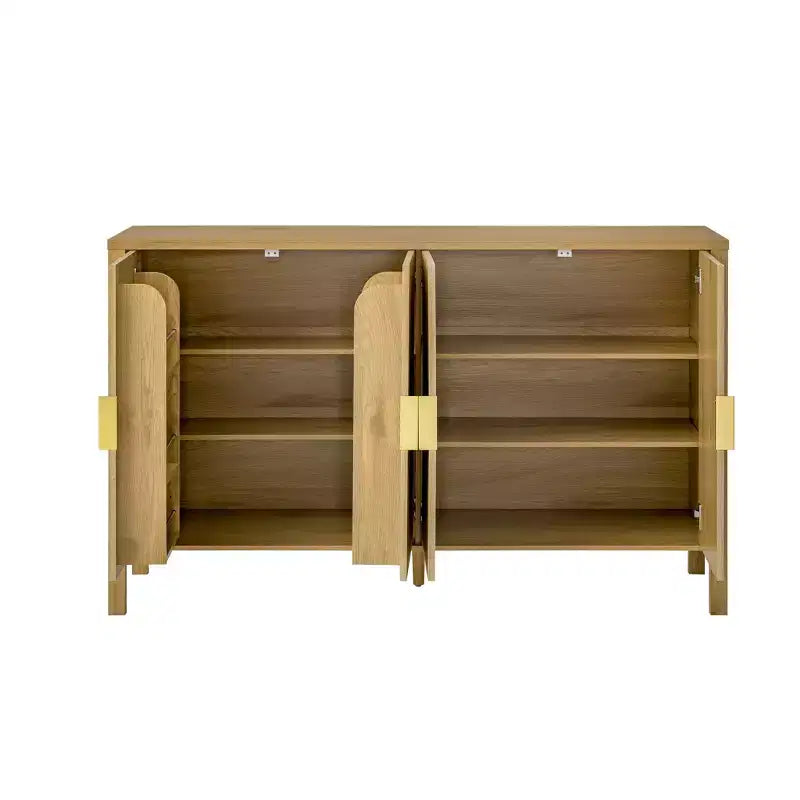 Modern 57.5" Stripe Door Storage Cabinet — 4-Door Sideboard with Side Hooks