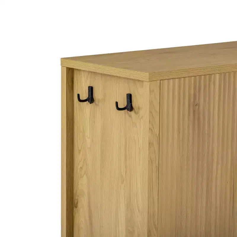 Modern 57.5" Stripe Door Storage Cabinet — 4-Door Sideboard with Side Hooks