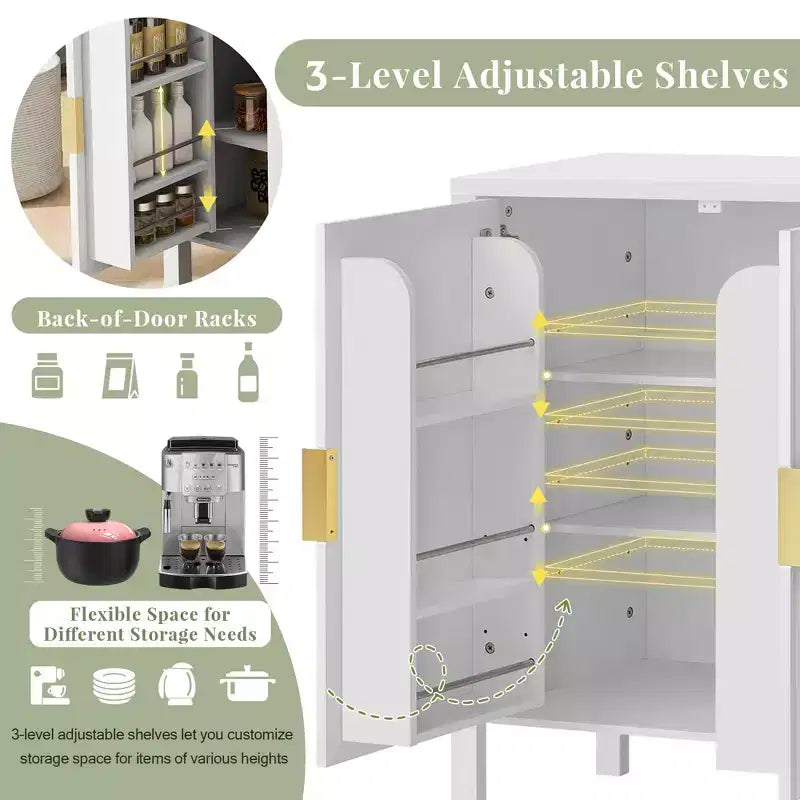 Modern 57.5" Stripe Door Storage Cabinet — 4-Door Sideboard with Side Hooks