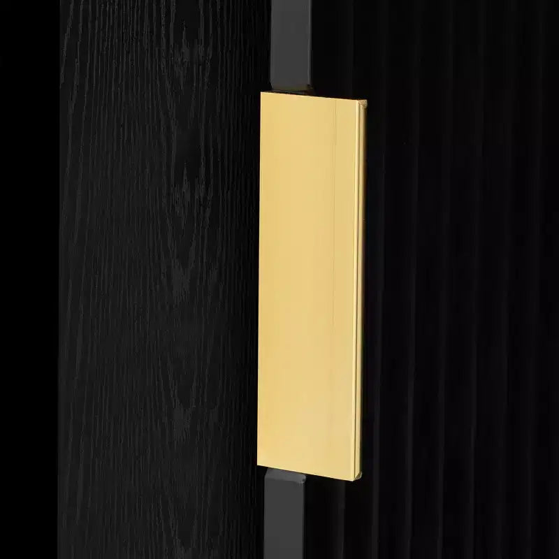 Modern 57.5" Stripe Door Storage Cabinet — 4-Door Sideboard with Side Hooks