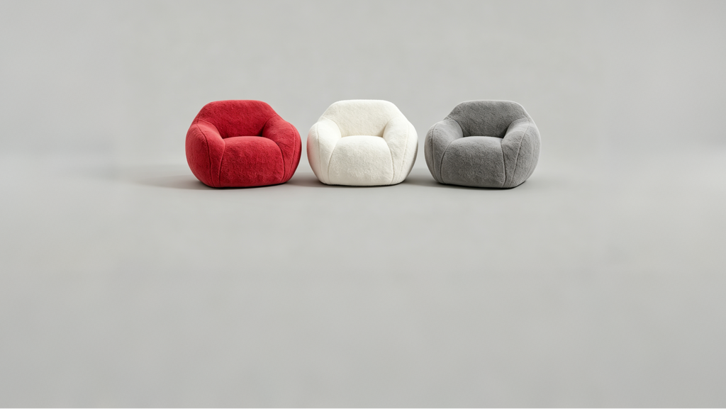 Fauteuil géant en forme de pouf avec accoudoirs — Fausse fourrure et mousse à mémoire de forme, pré-rempli
