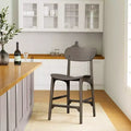 Mid-Century Wood Counter Height Barstool — Carbonite Finish, Curved Seat & Splayed Legs