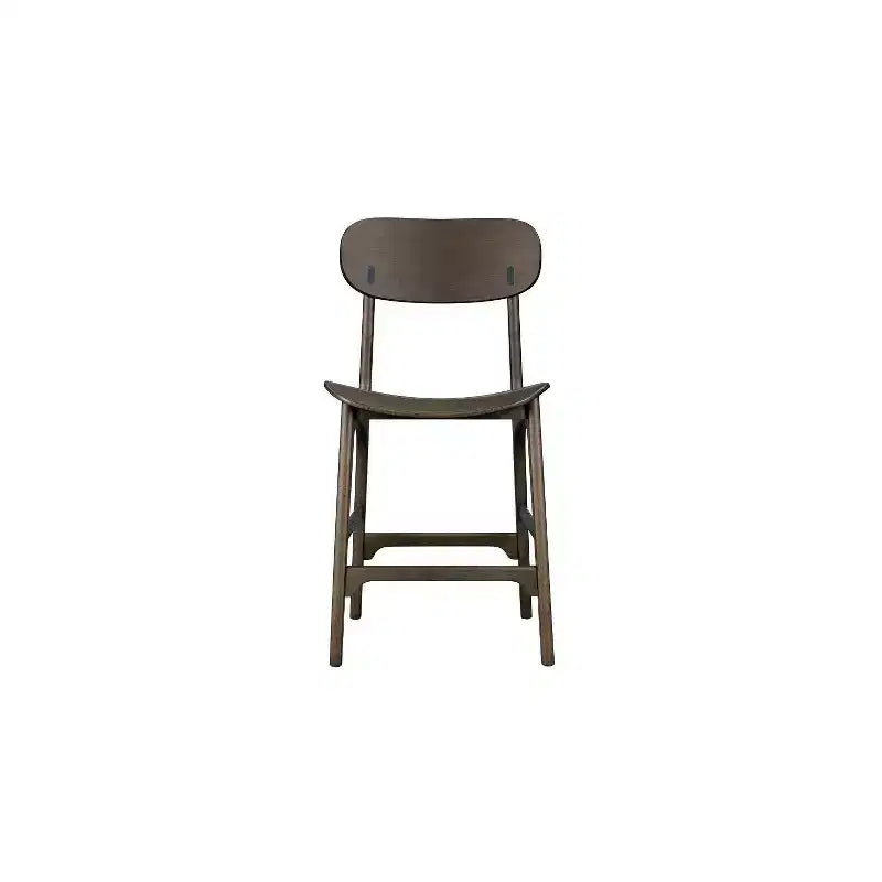 Mid-Century Wood Counter Height Barstool — Carbonite Finish, Curved Seat & Splayed Legs