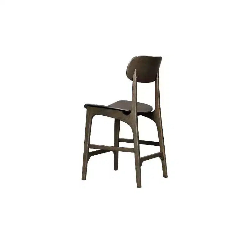 Mid-Century Wood Counter Height Barstool — Carbonite Finish, Curved Seat & Splayed Legs