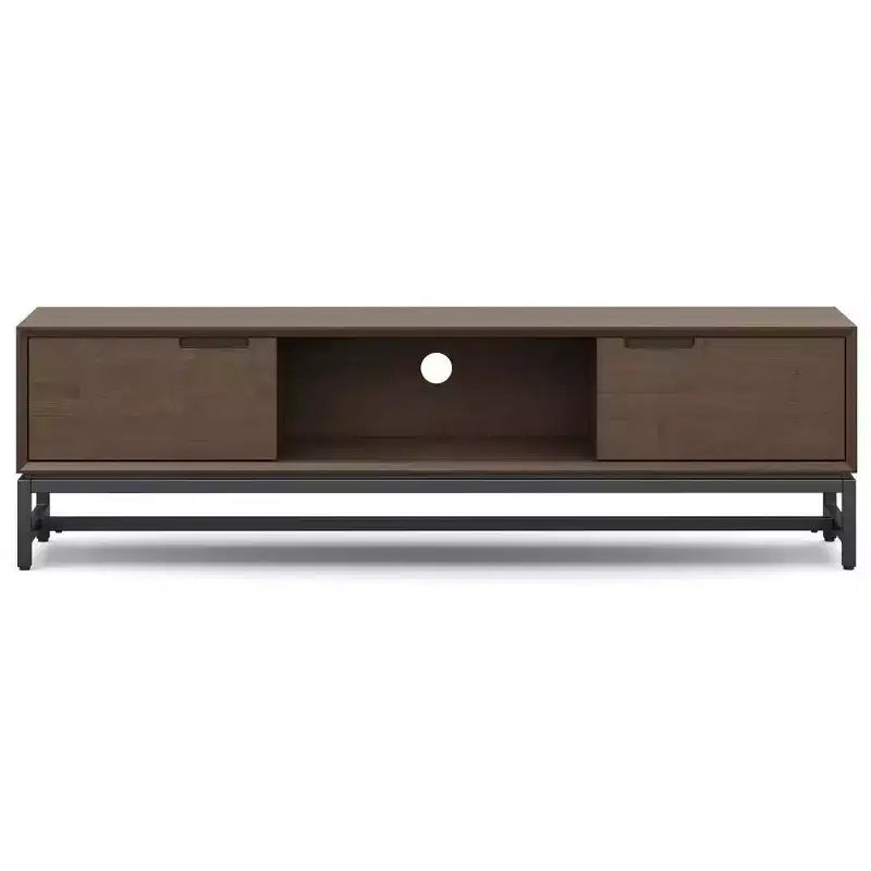 72" Low TV Stand for TVs up to 80" — Walnut Brown Solid Rubberwood Media Console