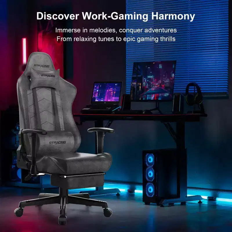 Ergonomic Gaming Chair with Footrest, Lumbar Support & Reclining Backrest — Gray