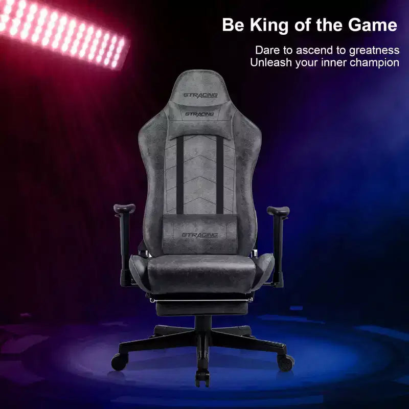 Ergonomic Gaming Chair with Footrest, Lumbar Support & Reclining Backrest — Gray