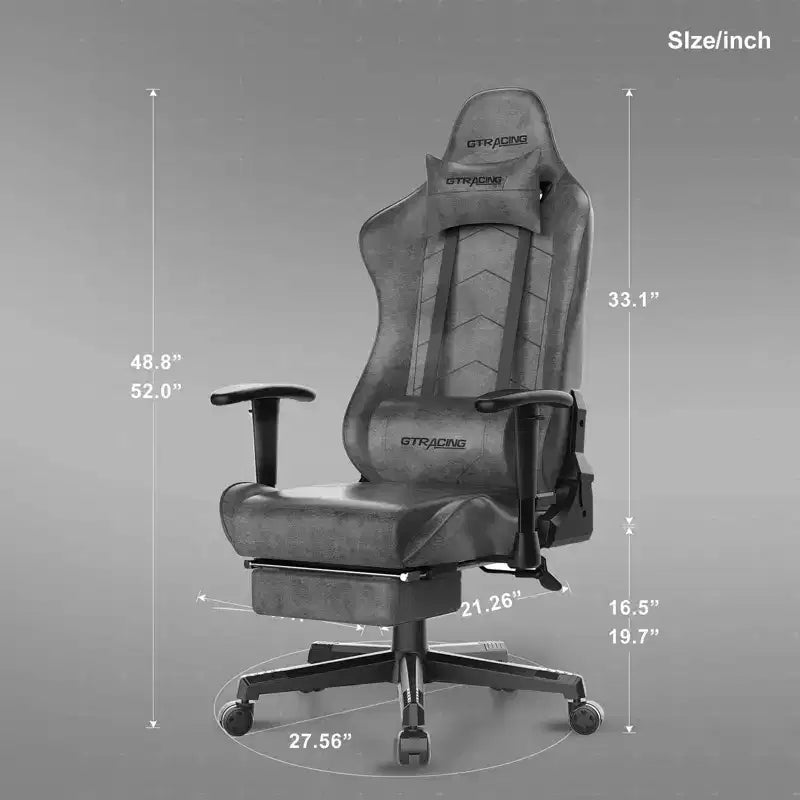 Ergonomic Gaming Chair with Footrest, Lumbar Support & Reclining Backrest — Gray