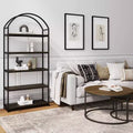 72" 5-Shelf Arch Bookshelf — Black Metal Frame with Espresso Wood Shelves