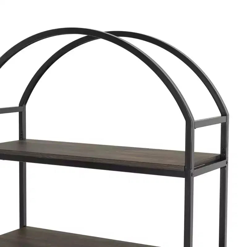 72" 5-Shelf Arch Bookshelf — Black Metal Frame with Espresso Wood Shelves