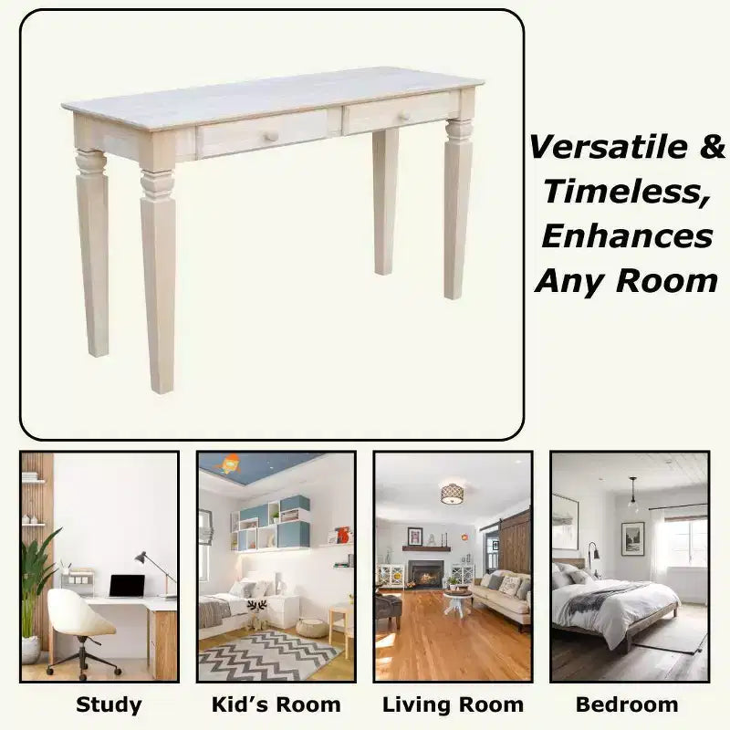 Console avec 2 tiroirs, en bois massif non traité, pour salon, chambre ou entrée