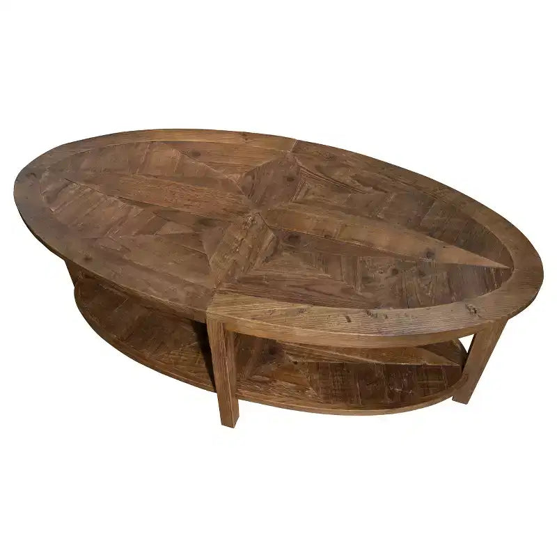 Table basse ovale de 48 pouces avec étagère de rangement pour salon, naturelle