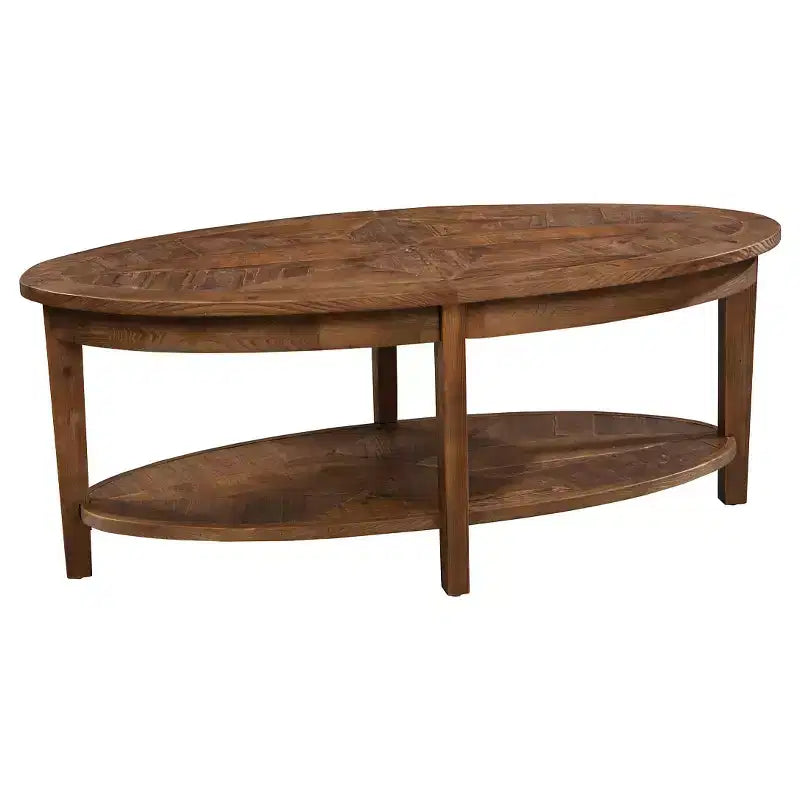 Table basse ovale de 48 pouces avec étagère de rangement pour salon, naturelle