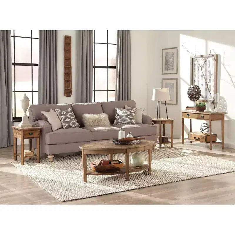Table basse ovale de 48 pouces avec étagère de rangement pour salon, naturelle