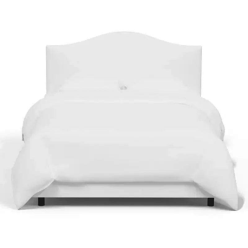 Lit Queen rembourré sur mesure avec tête de lit incurvée, blanc cassé