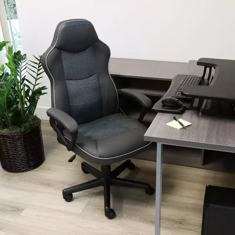 Chaise de bureau réglable en similicuir à dossier haut, gris anthracite