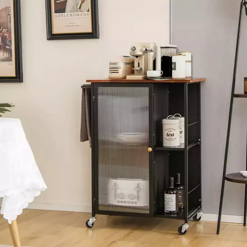 Desserte mobile Chariot de cuisine en métal avec armoire à porte simple transparente