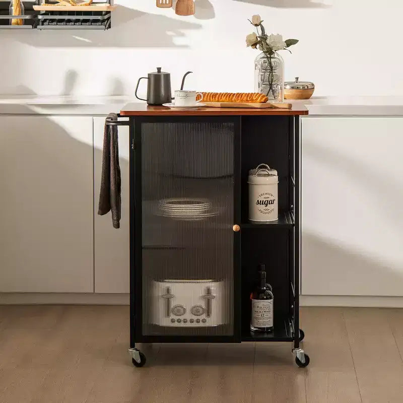 Desserte mobile Chariot de cuisine en métal avec armoire à porte simple transparente