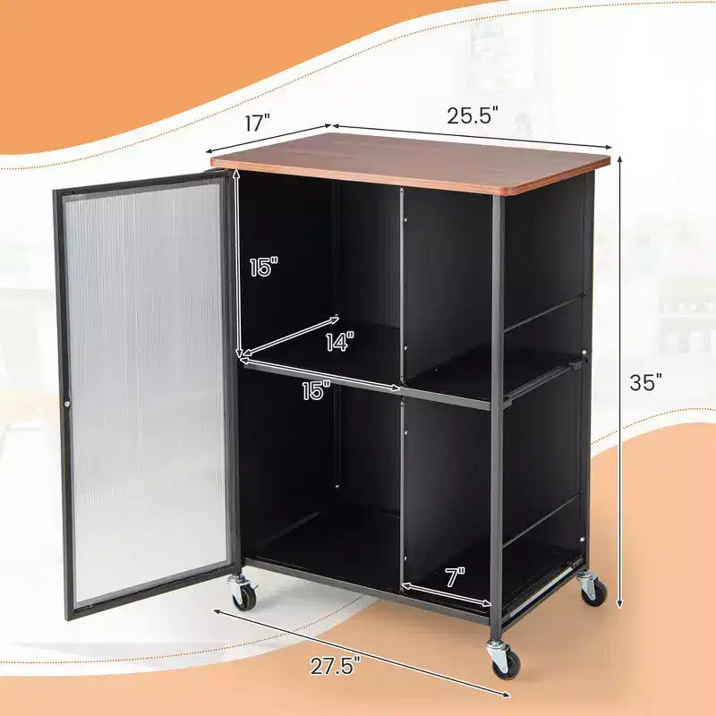Desserte mobile Chariot de cuisine en métal avec armoire à porte simple transparente
