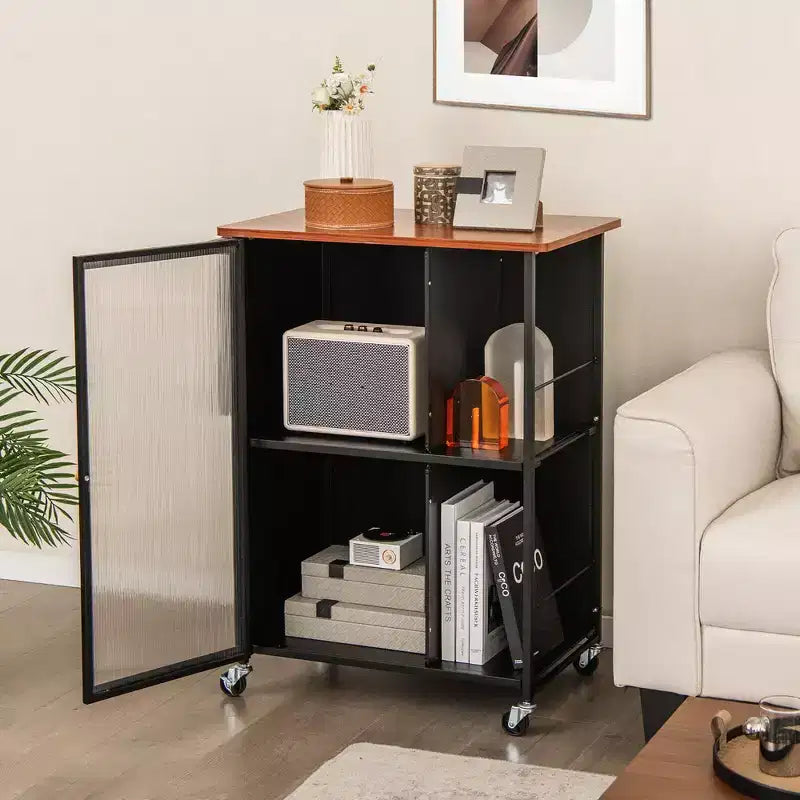 Desserte mobile Chariot de cuisine en métal avec armoire à porte simple transparente