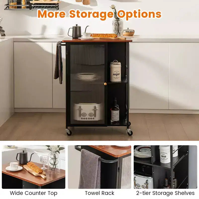 Desserte mobile Chariot de cuisine en métal avec armoire à porte simple transparente