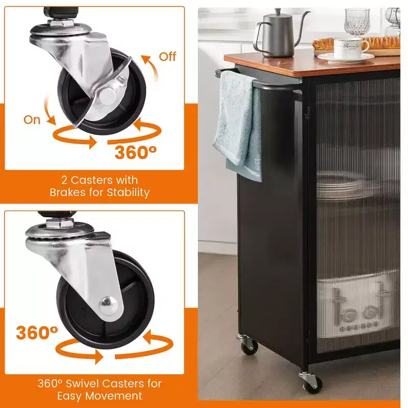 Desserte mobile Chariot de cuisine en métal avec armoire à porte simple transparente