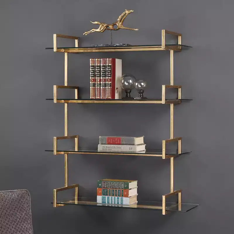 Uttermost Auley 31 1/2 Wide Antique Gold Leaf 4-Shelf Wall Shelf