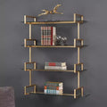 31.5" Wide Antique Gold Leaf 4-Shelf Wall Shelf with Tempered Glass