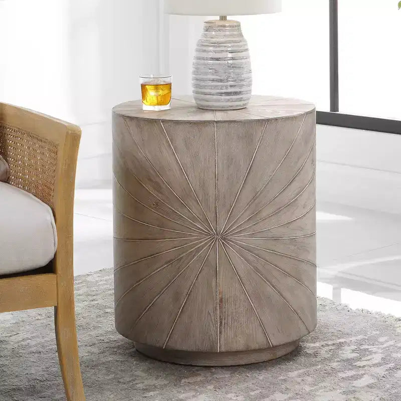 20.5" Round Starburst Wood Side Table — Warm Gray Stain, Fir Wood Veneer