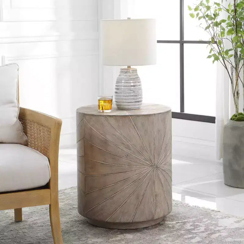 20.5" Round Starburst Wood Side Table — Warm Gray Stain, Fir Wood Veneer