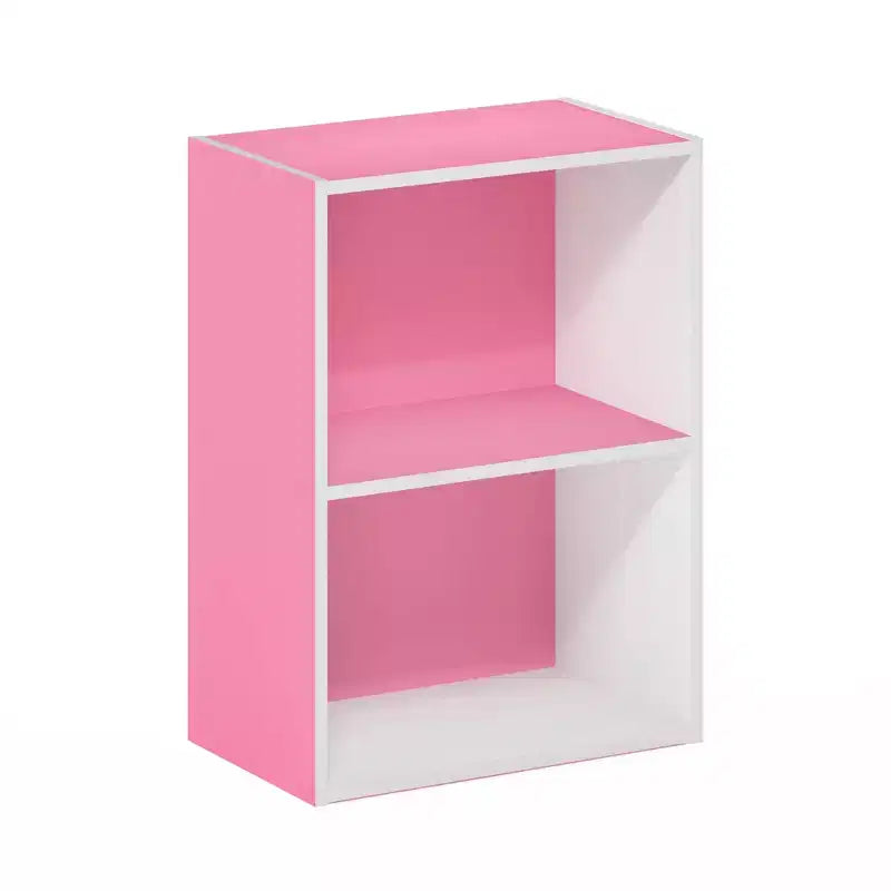 2-Tier Compact Open Shelf Bookcase — Side Table & Nightstand, Horizontal/Vertical Use, Pink/White