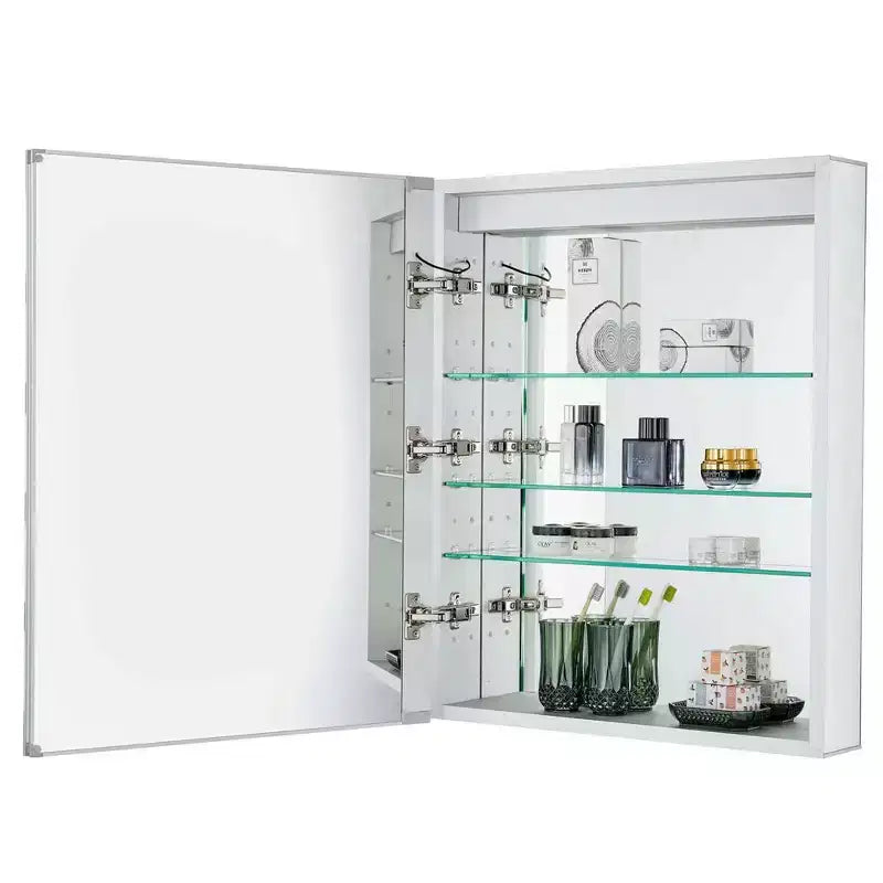 Aluminum Bathroom Medicine Cabinet with LED Light — Recessed or Surface Mount, Mirrored