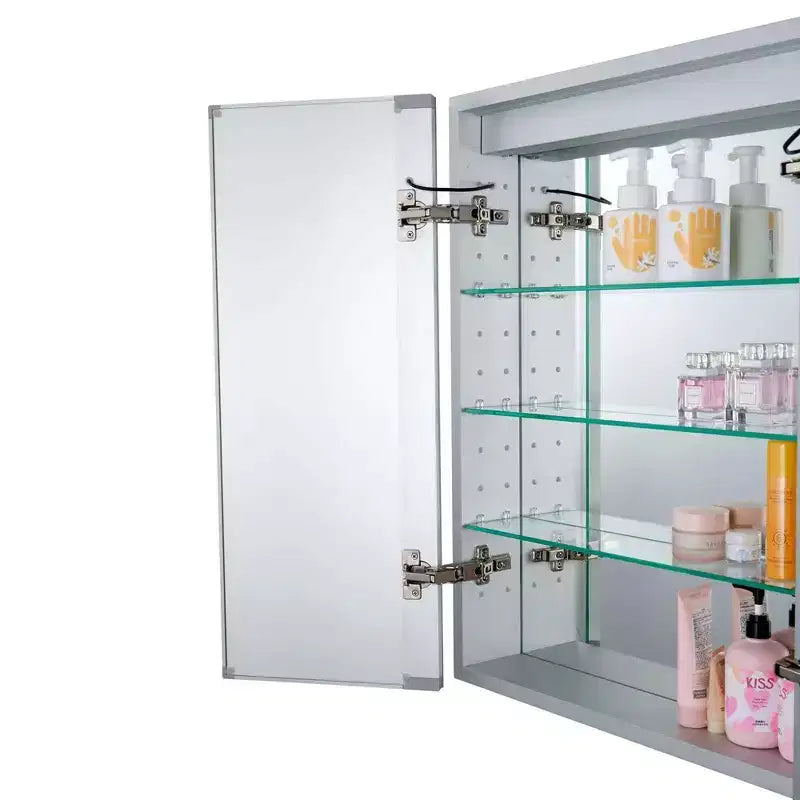 Aluminum Bathroom Medicine Cabinet with LED Light — Recessed or Surface Mount, Mirrored