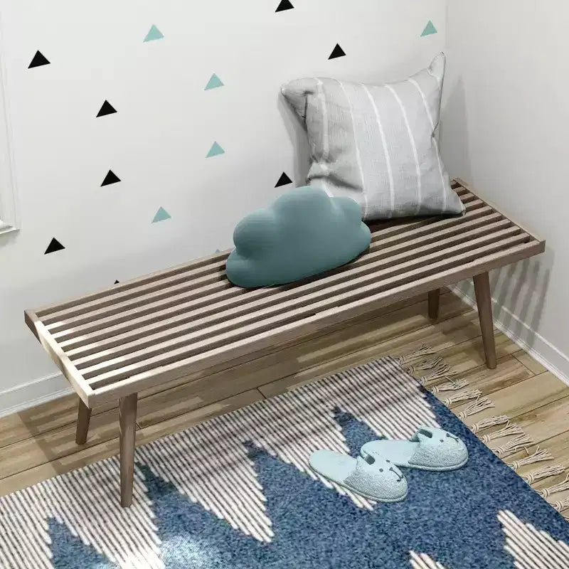 Mid-Century Solid Wood Entryway Bench
