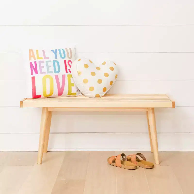 Mid-Century Solid Wood Entryway Bench