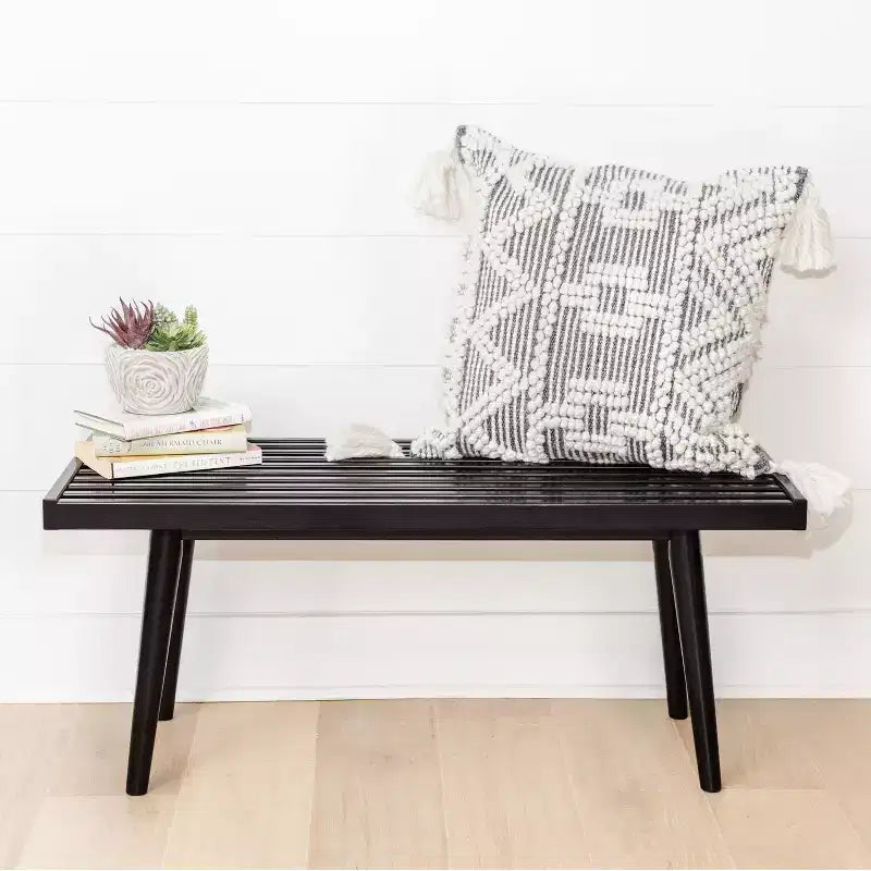 Mid-Century Solid Wood Entryway Bench