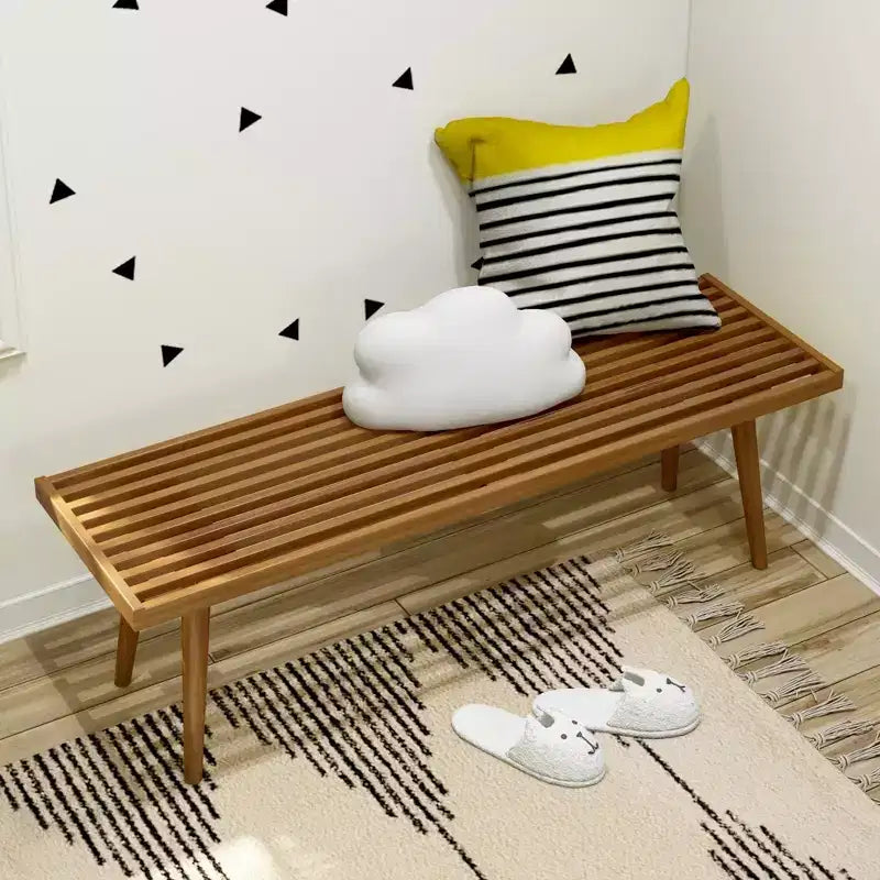 Mid-Century Solid Wood Entryway Bench