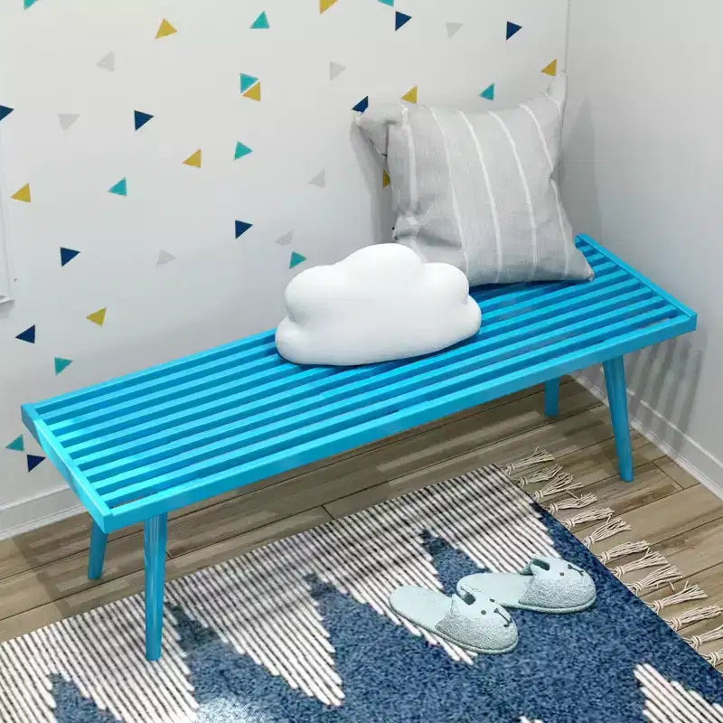 Mid-Century Solid Wood Entryway Bench