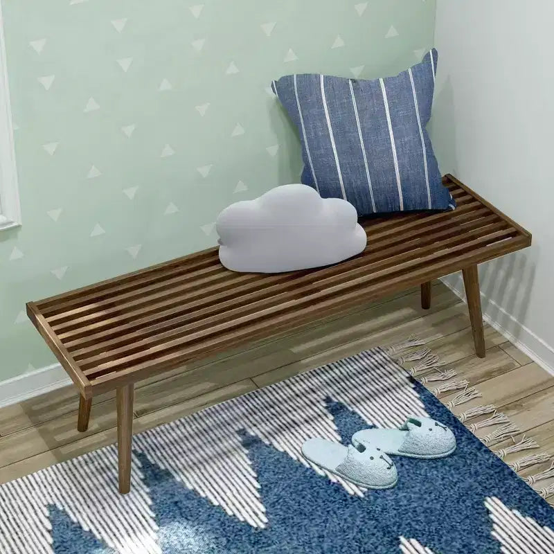 Mid-Century Solid Wood Entryway Bench