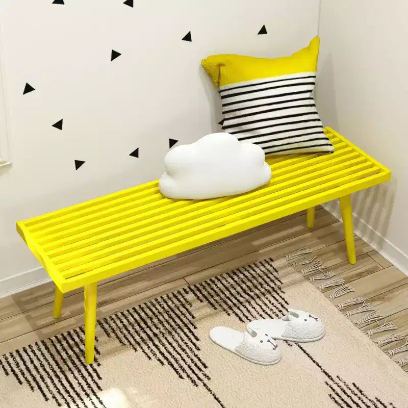 Mid-Century Solid Wood Entryway Bench