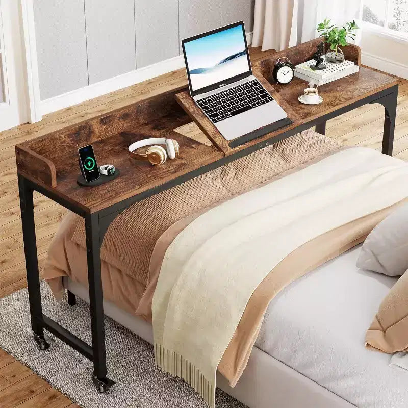Queen Size Overbed Table with Adjustable Tilt Stand — Mobile Laptop Cart for Home & Hospital