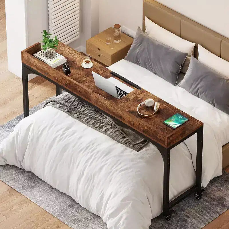 Queen Size Overbed Table with Adjustable Tilt Stand — Mobile Laptop Cart for Home & Hospital