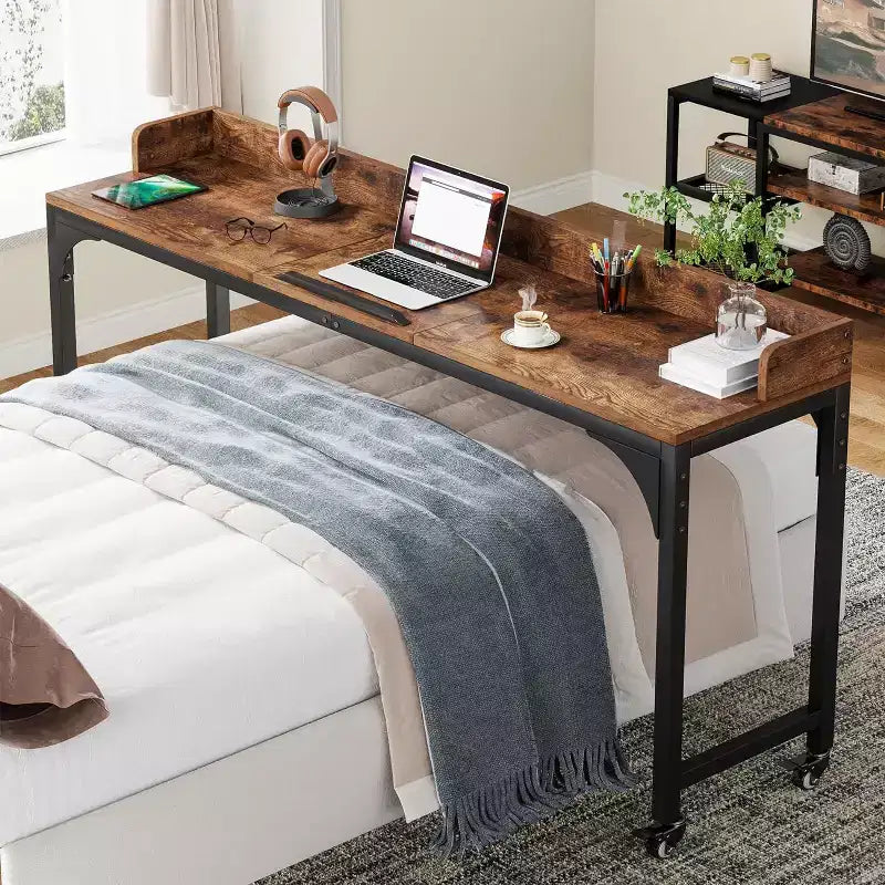 Queen Size Overbed Table with Adjustable Tilt Stand — Mobile Laptop Cart for Home & Hospital