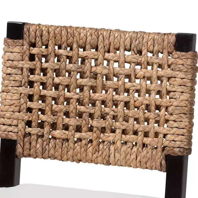 Modern Bohemian Dark Brown Mahogany Wood and Seagrass Dining Chair