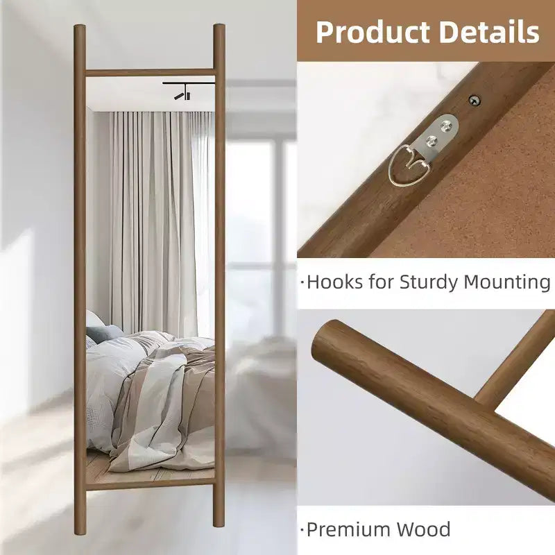 Wood Frame Rectangle Full Length Leaning Mirror