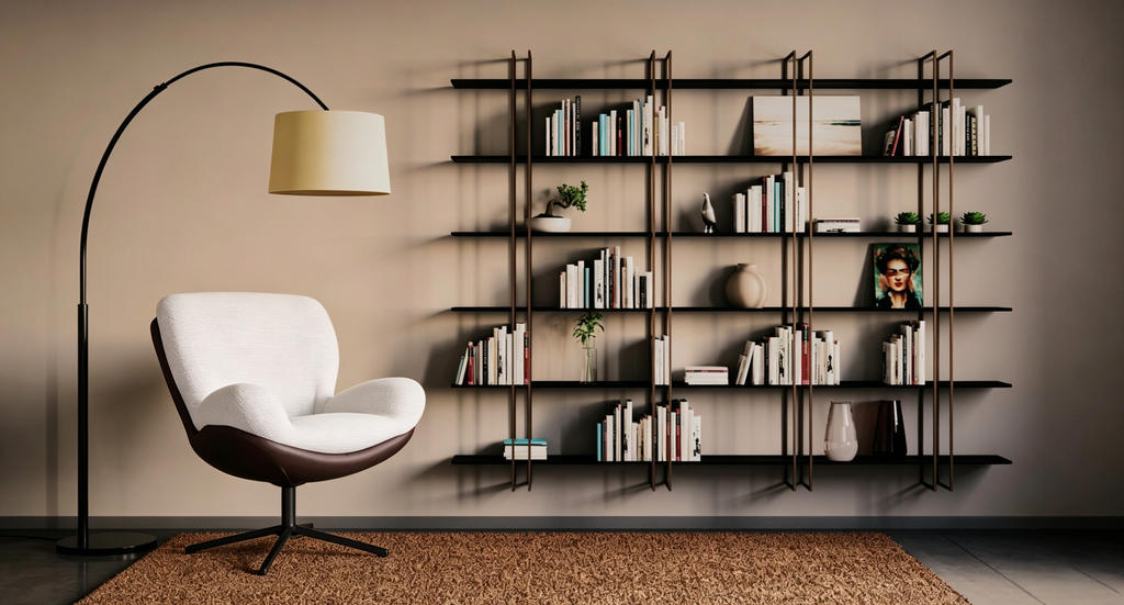 Fauteuil d'appoint pivotant moderne en chenille et similicuir — Piètement métallique, Petits espaces
